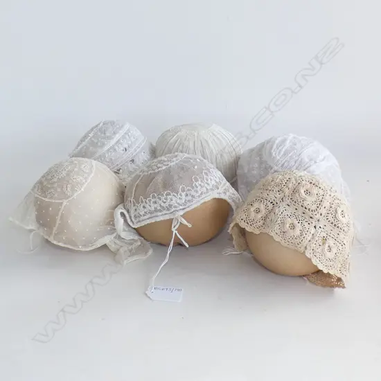 Six antique babies christening caps.